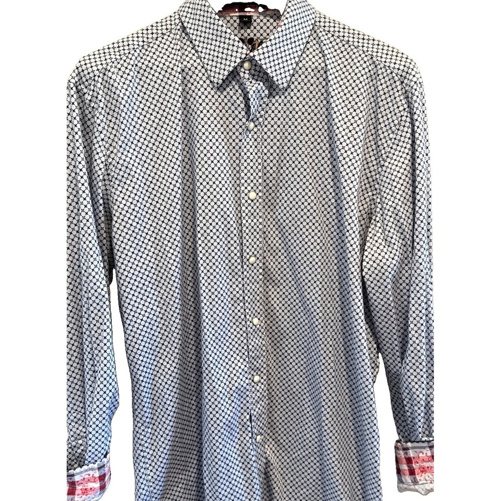 Scully Shirt Mens M Blue Geometic Print Long Sleeve Pearl Snap Button Flip Cuff